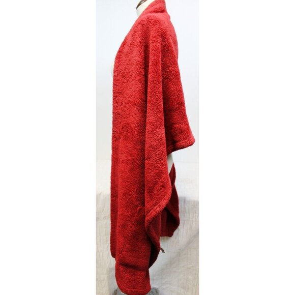 Red Sherpa Wrap Shawl Pockets Warm Winter Comfortable Long Thick Fluffy Scarf - Picture 5 of 8